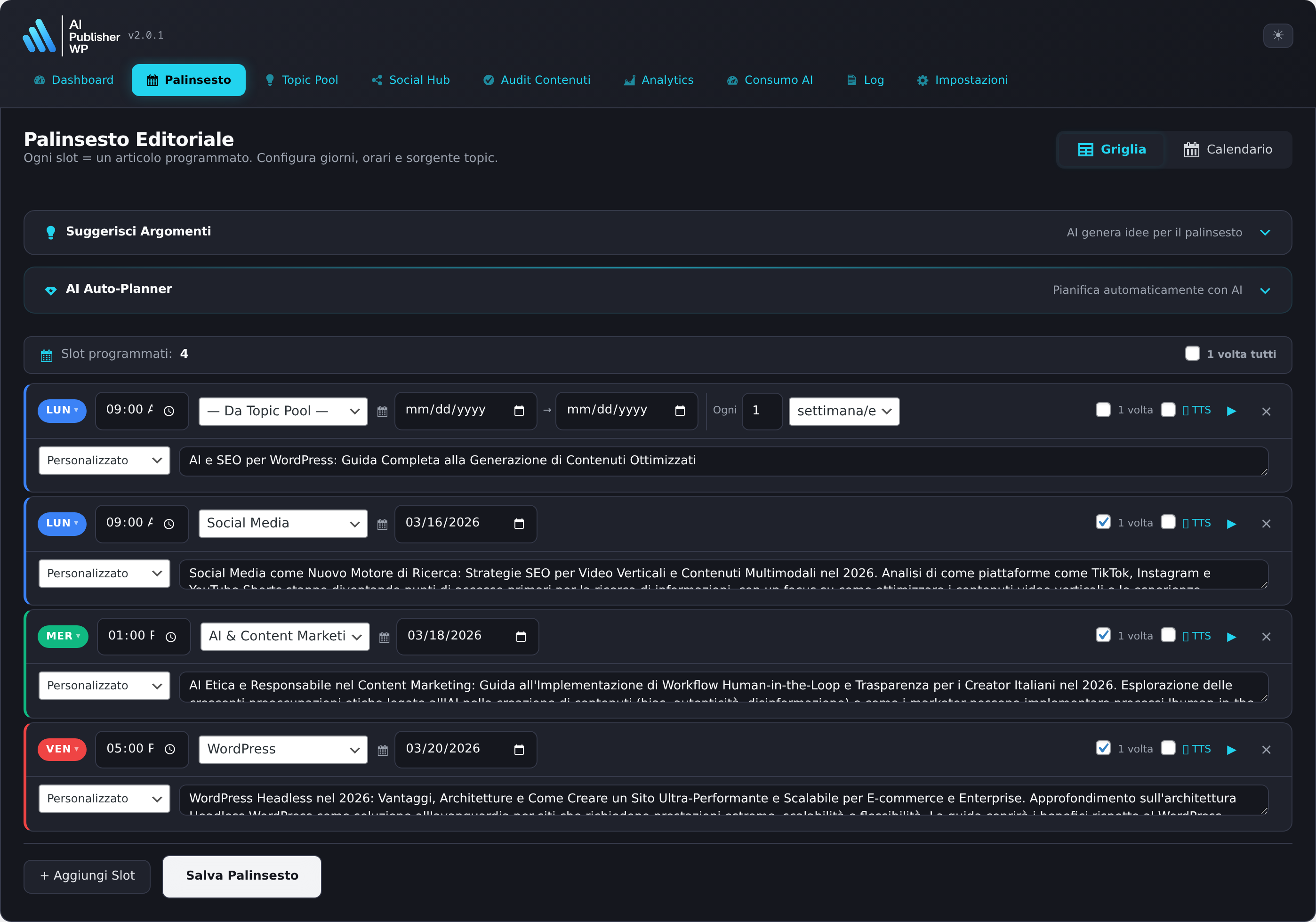 Imposta il Palinsesto